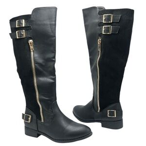 New shoedazzle black boots with gold hardware size 6.5